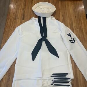 US Navy Dress White Uniform Set Crackerjack Jumper Pants Hat Kerchief Complete
